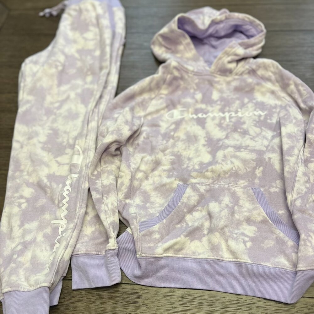 Champion Lavendar and White tie dye Sweatsuit (Hoodie and Pants)